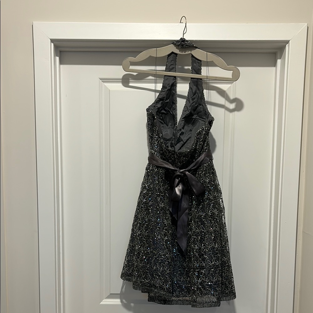 Adrianna Papell- Silver Halter Dress